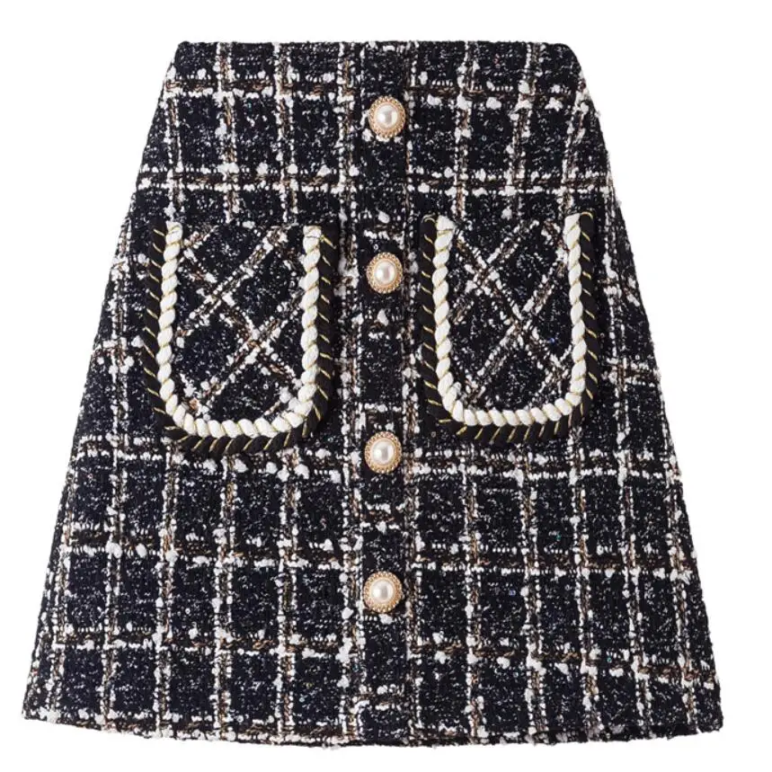 Autumn winter small fragrance tweed woolen skirt women high waist package hip a-line mini skirt