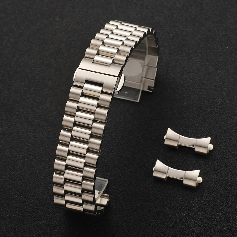 Semicircle Link Solid Stainless Steel Watch Band 12 13 14 16 17 18 19 20 21 22mm Replacement Watch Strap 3Rows with Curved End