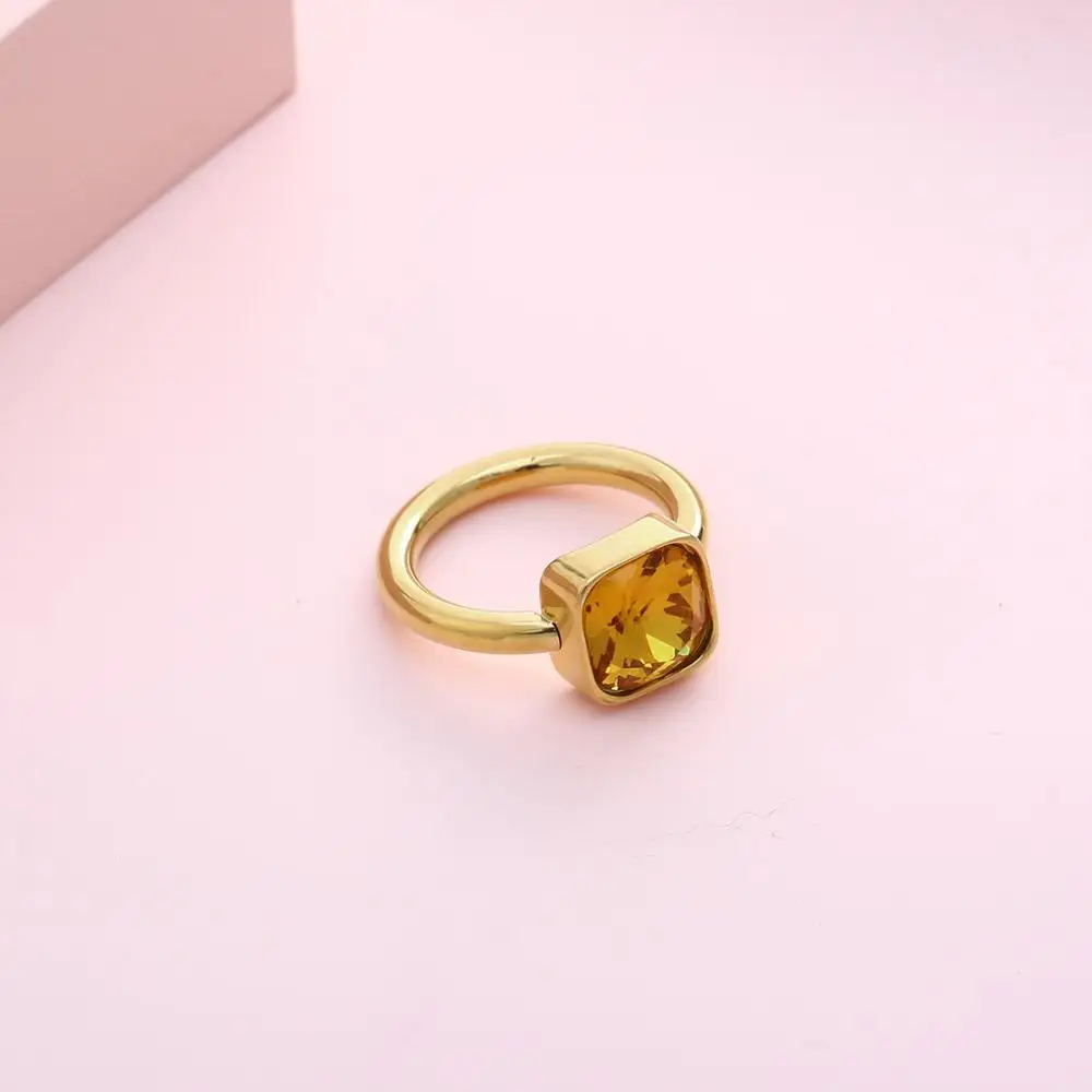 KALEN Fashion Square Colourful Glass Crystal Rings For Women Gold Color Stainless Steel Wedding Bands Femme Anillos Jewelry