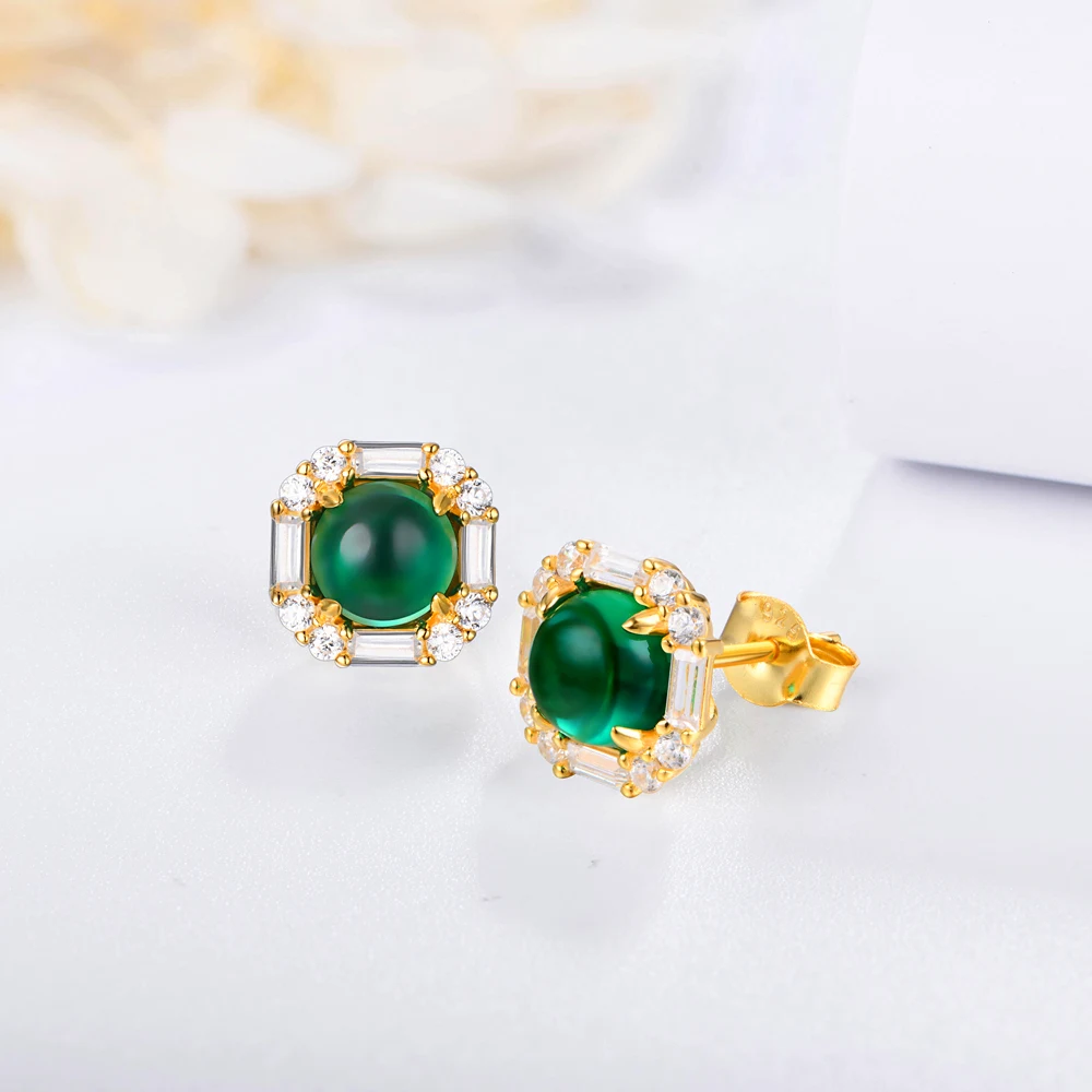 ATTAGEMS 100% 925 Sterling Silver Round Emerald Moissanite Gemstone Engagement 18K Gold Plated Earrings For Women Fine Jewelry