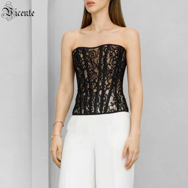 VC Sexy Lace Tube Top Strip, Sleeveless Plastic Waist Tights, Show the Figure to Wear Outside, Fashion Design