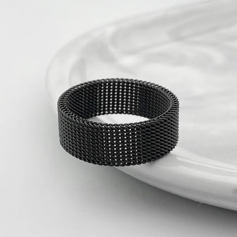 Hot sale width 8MM stainless steel gold black color mesh finger ring fashion jewelry for men and women Size 7-10# drop shipping