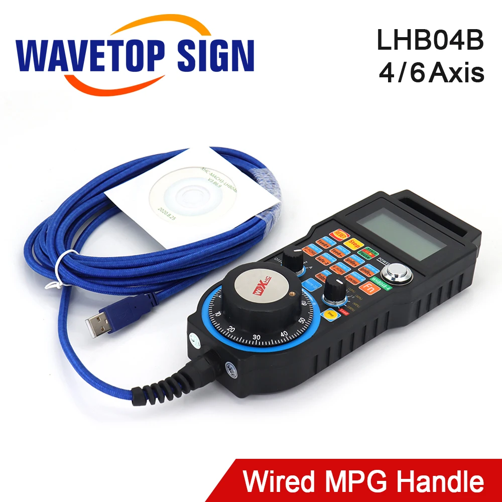 WaveTopSign XHC LHB04B 4axis 6axis Mach3 Wired MPG Pendant Handwheel CNC Controller For CNC Route Engraving Machine