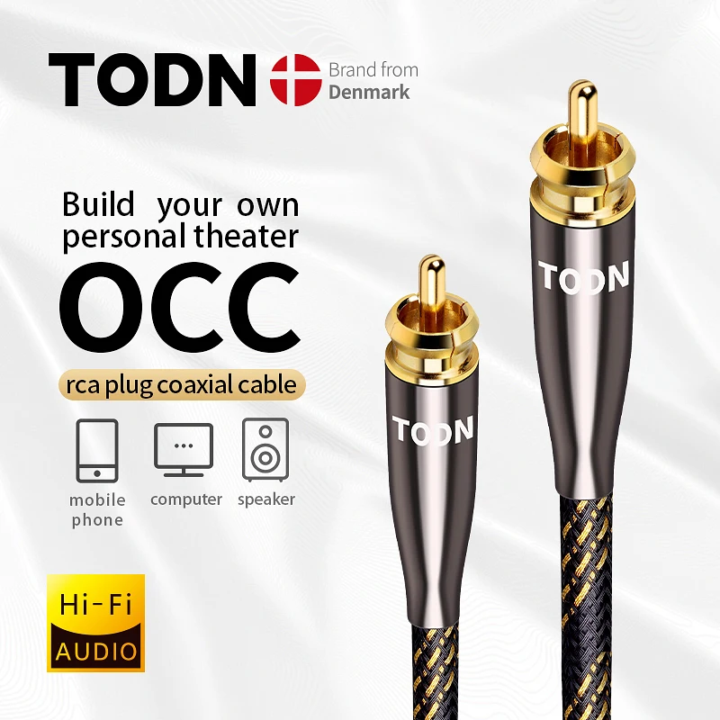 

TODN Toslink Digital Fiber Optical Audio Cable 6N OCC Male to Male 75Ω Premium SPDIF Coaxial RCA Cable for Sound Bar CD DVD TV