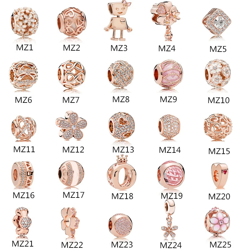 Anomokay 100% Sterling 925 Silver Mix Style Rose Gold Crown Flower Robot Heart DIY Charm Bead fit Pandora Bracelet Jewelry S925