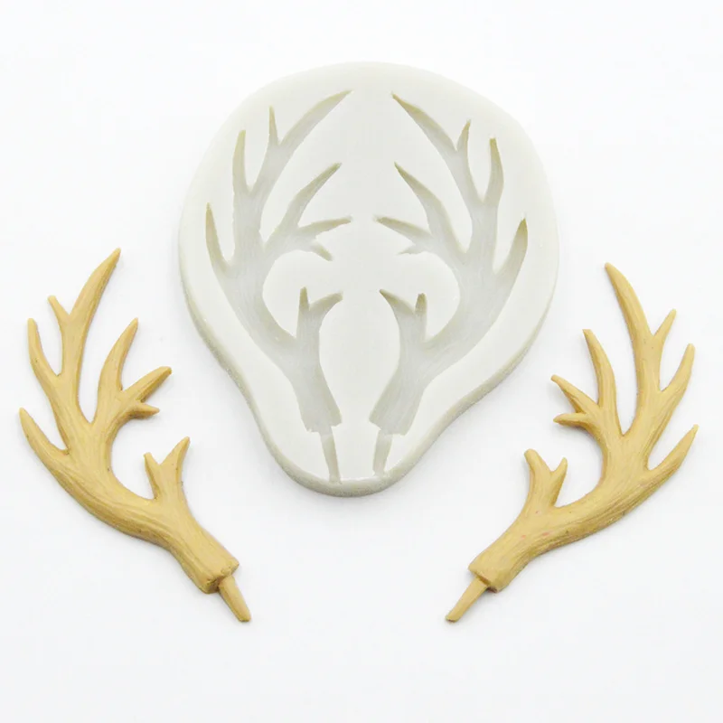 Deer Horns Silicone Mold Kitchen Resin Cake Baking Tool DIY Chocolate Pastry Fondant Moulds Dessert Lace Decoration Supplies