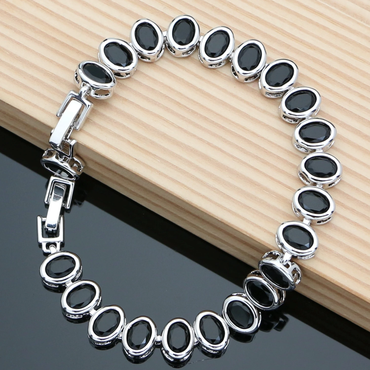 Black Obsidian 925 Silver Jewelry Sets Hoop Earrings Rings Accessories Women Wdding Fine Jewellry Necklace Set  Dropshipping