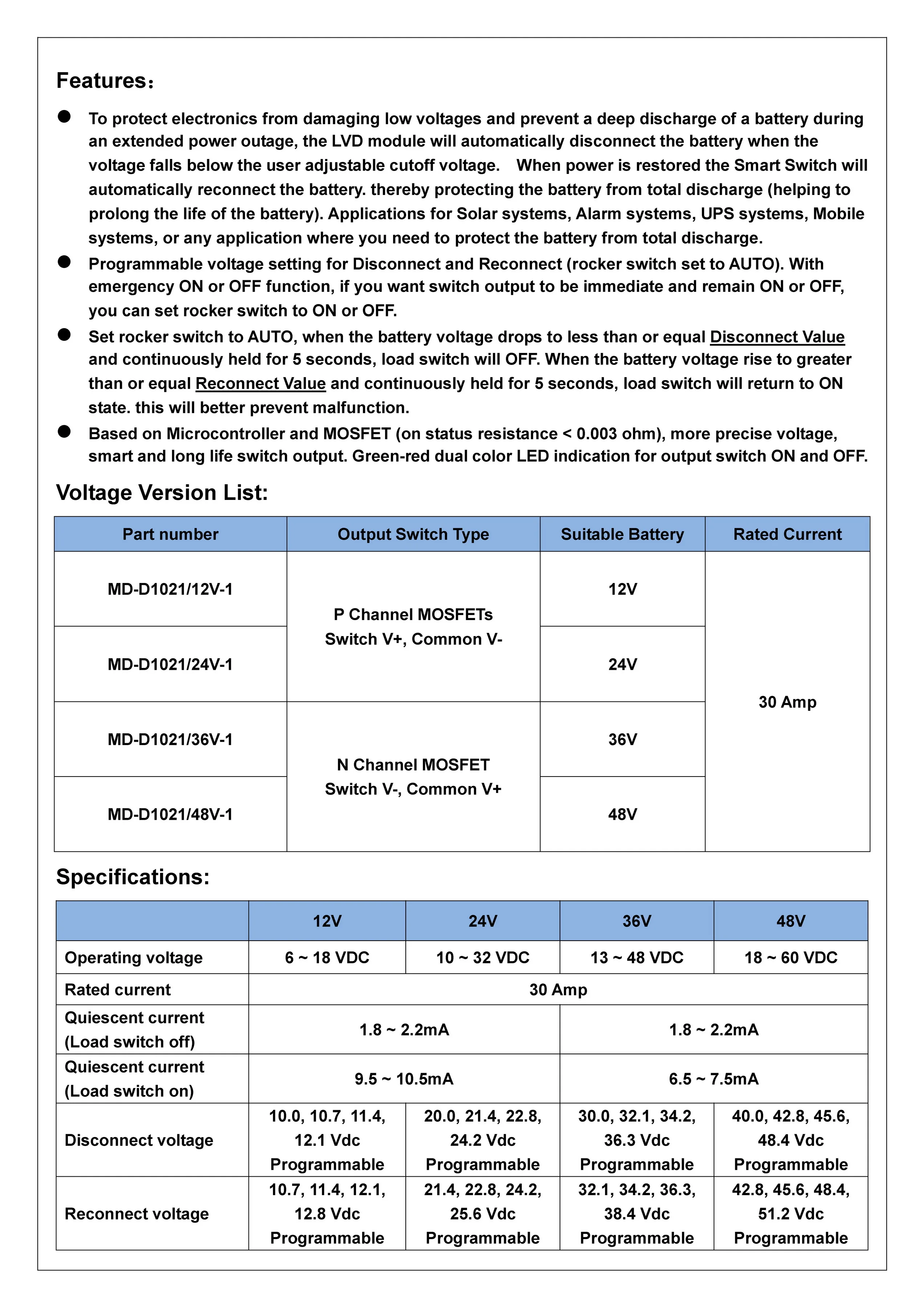 CZH-LABS LVD وحدة فصل الجهد المنخفض. (12 فولت/30Amp)