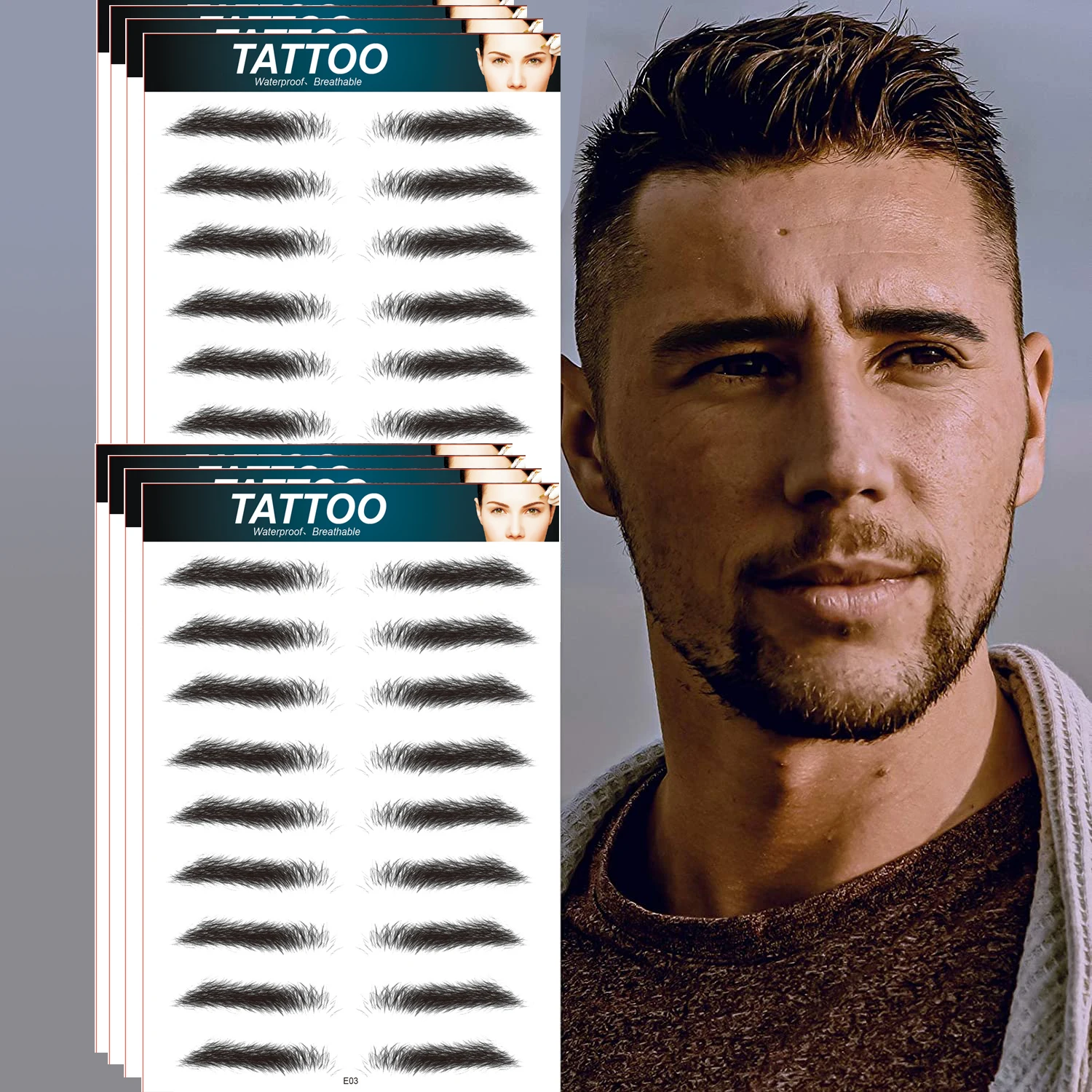 Eyebrow Tattoo for Men Realistic Fake Tattoo Eyebrows 10 Pairs Black,Popular 6D Imitation Eyebrows Transfer Stickers,Suitable