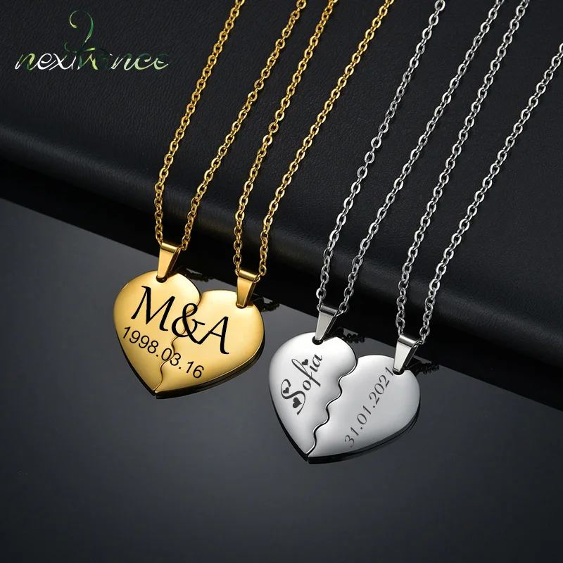 Nextvance Fashion Custom Personalized Stainless Steel Necklace Engrave Namepate Double Heart Pendant For Family Jewelry Gift