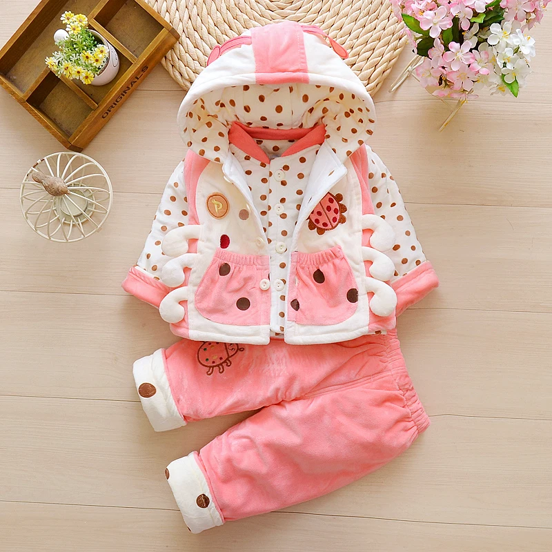 Baby Kids Cute Cartoon Firefly Clothing Set 3 Pcs For Fall & Winter Infants Girls Newborn Cotton-Padded Clothes 0-1-2 Years P182