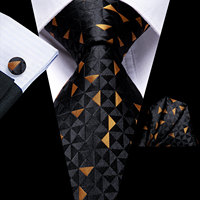 Hi-Tie Black Gold Novelty Silk Wedding Tie For Men Handky Cufflink Set Fashion Designer Gift For Men Necktie Business Party