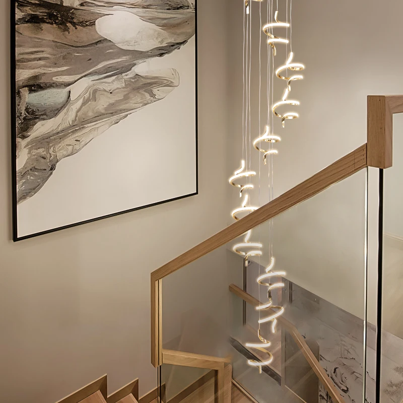 Imagem -05 - Grande Ouro Chrome Teto Lâmpada Pingente Modern Chandelier Living Room Villa Hall Escadaria Espiral Lustre