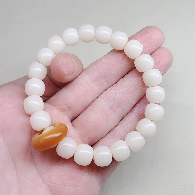 Originally Design Ethnic Natural White Bodhi Root Barrel Beads Bracelet Women Men Meditation Mala Buddhist Rosary Yoga Jewelry