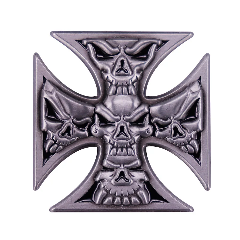 Maltese Gray Iron Cross and Skull Pin Badge Biker Motorcycle, Hot rod and Kustom Kulture World Popular Accessory