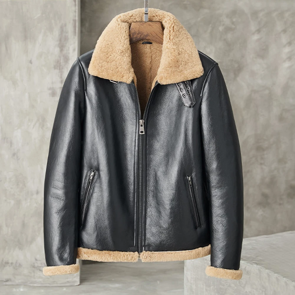 Men's Shearling Sheepskin Jacket Flying Jacket Pilots Coat Aviation Leathercraft Men's Fur Coat