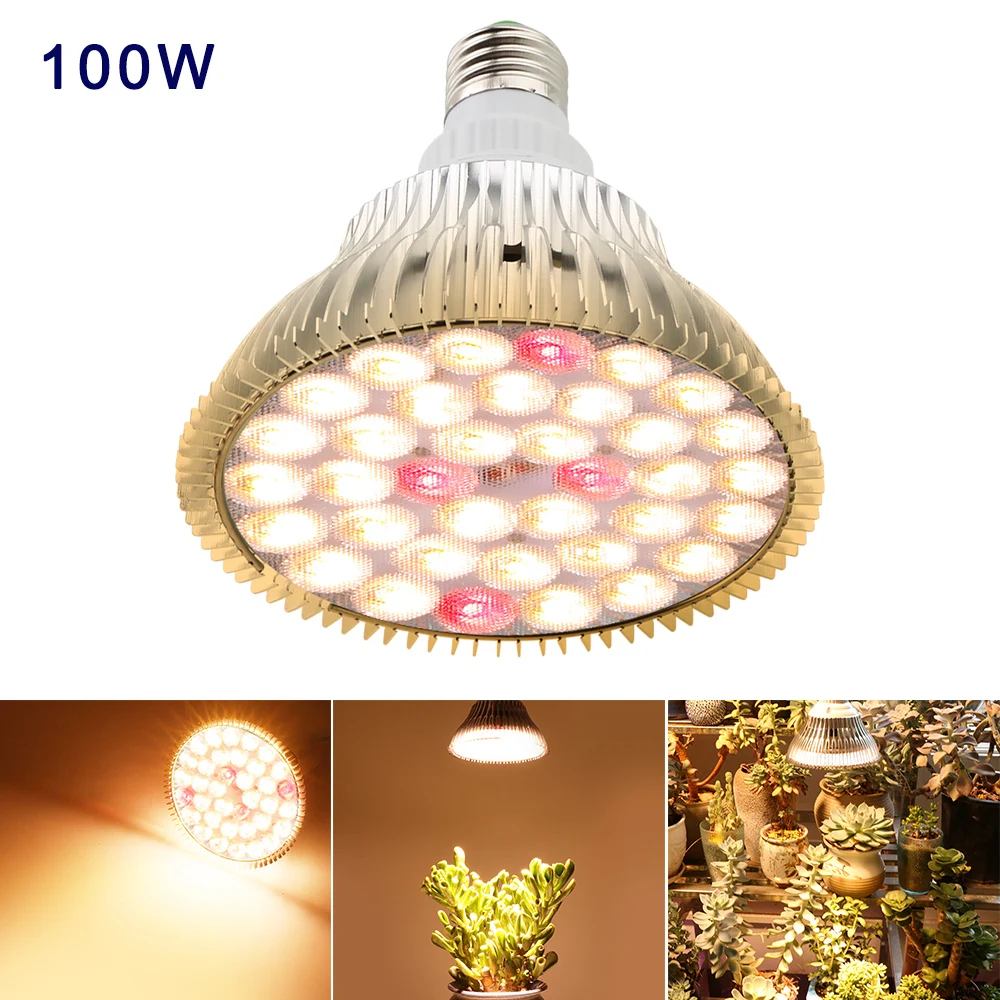 Lâmpada de led de 100w para cultivo e27, espectro completo, lâmpada led para cultivo interno de hidroponia, cultivo de flores e plantas