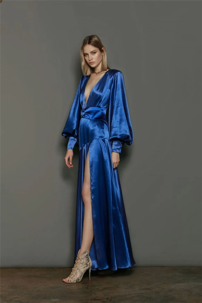 One Piece Women Sleepwear Bathrobe Custom Made Crystal Satin Super Shine Bath Robe Long Sleeves Floor Length