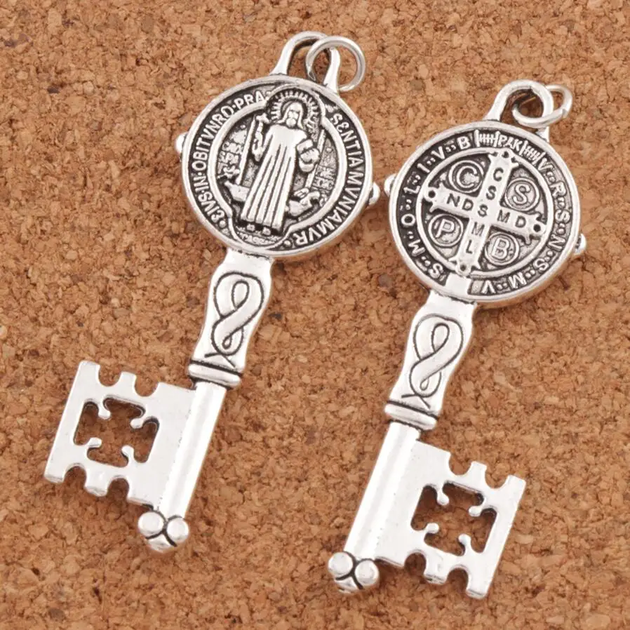 Saint Benedict Medal Cross Key Cristo Redentor Spacer Charm Beads 50pcs zinc alloy Pendants T1685 21x52.3mm