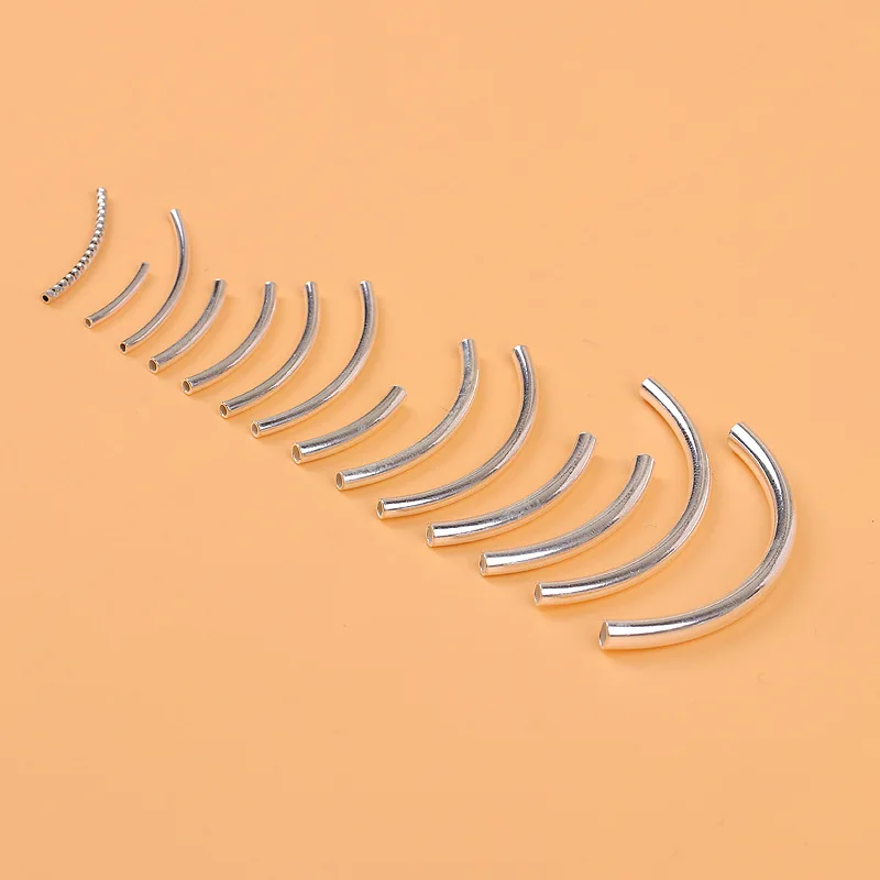 Genuine Real Pure Solid 925 Sterling Silver Curved Tube Silver Long Beads Connector Bracelet Necklace Jewelry Making Findings
