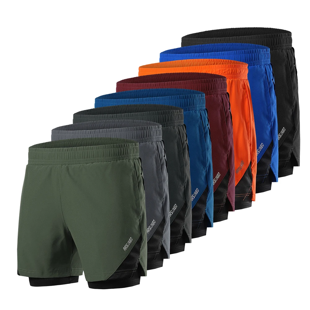 ARSUXEO pantaloncini da corsa da uomo 2 in 1 con allenamento Fitness Multi-tasca esercizio Jogging allenamento palestra pantaloni sportivi B208