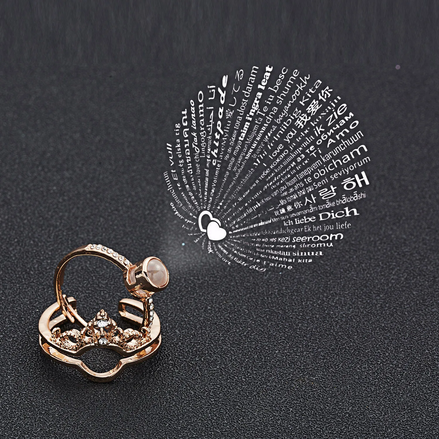 Fashion Projection Rings Sets For Couple Women 100 Language I Love You Design Lover Ring Romantic Bridal Wedding Ring Jewelry