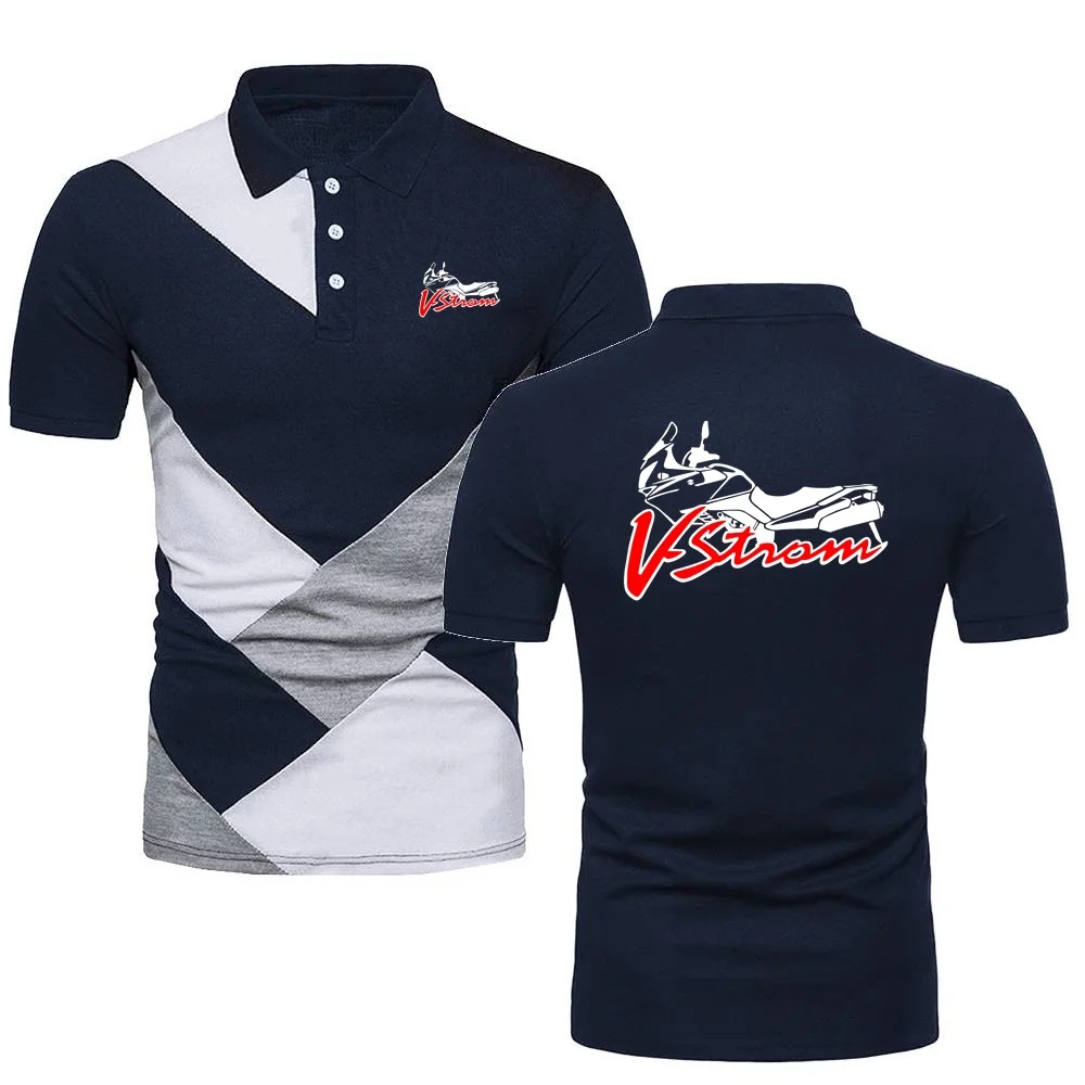 Polo Shirts Men TShirt Motorcycle V-Strom DL 650 Motorsport Team Logo _Suzukies_ Tees Military Style Contrast Color Polo