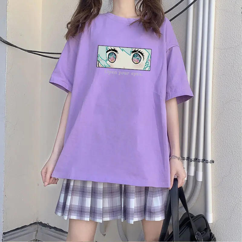 Y2k Áo Thun Nữ Anime Đồ Họa Gothic Áo Thun Mùa Hè Bông Tai Kẹp Áo Dễ Thương Crop Top Nữ Kawaii TEE Nữ Áo Thun Thẩm Mỹ