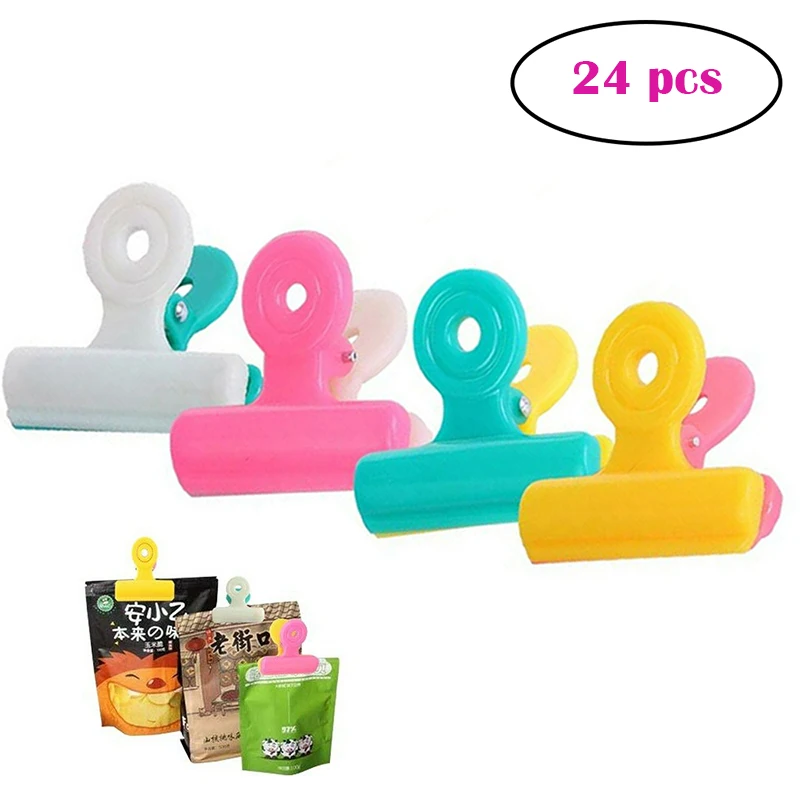 

24 Pcs Multipurpose Plastic Bag Clips Set,Photo File Clamps,Food Clip, Assorted Colors Air Tight Seal Grip,Storage Seal Tools