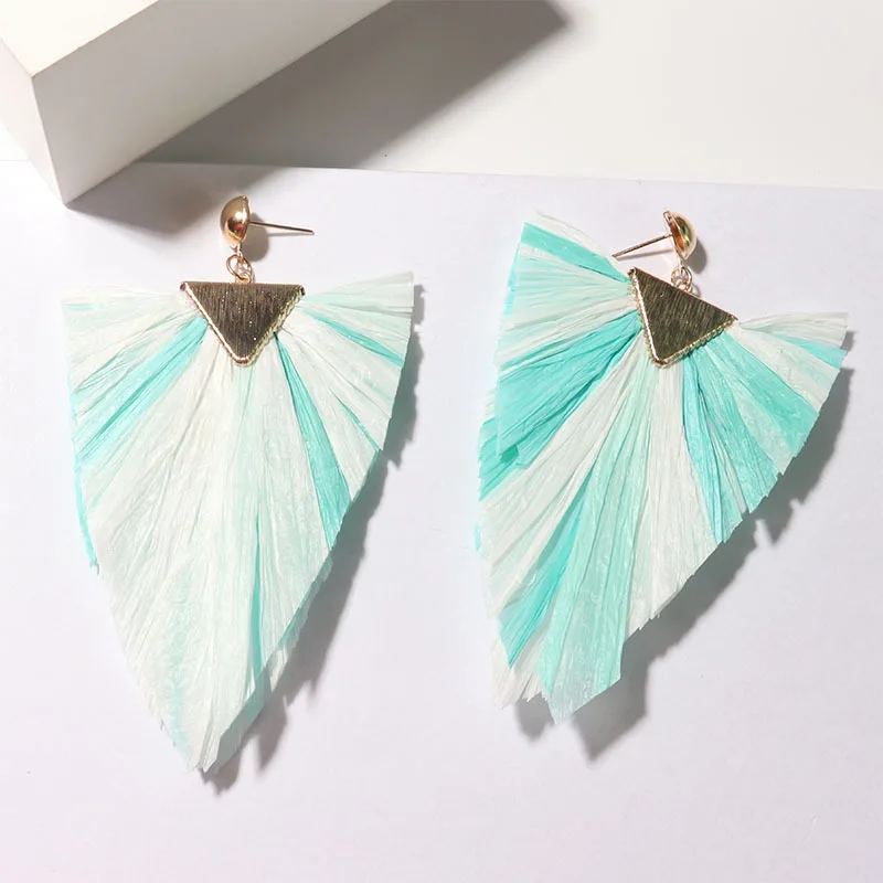 Triangle Hat Raffia Earrings Stitching Arrow Dangle Tassel Earrings for Women Fashion Jewelry  Korean Fashion Christmas Earrings image 6