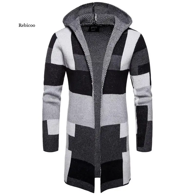 

Casual Men's Wool Hooded Cardigan Autumn Winter Warm Thick Slim Coat Patchwork Fashion Long Clothes Knitted Cotton Male Sweaters