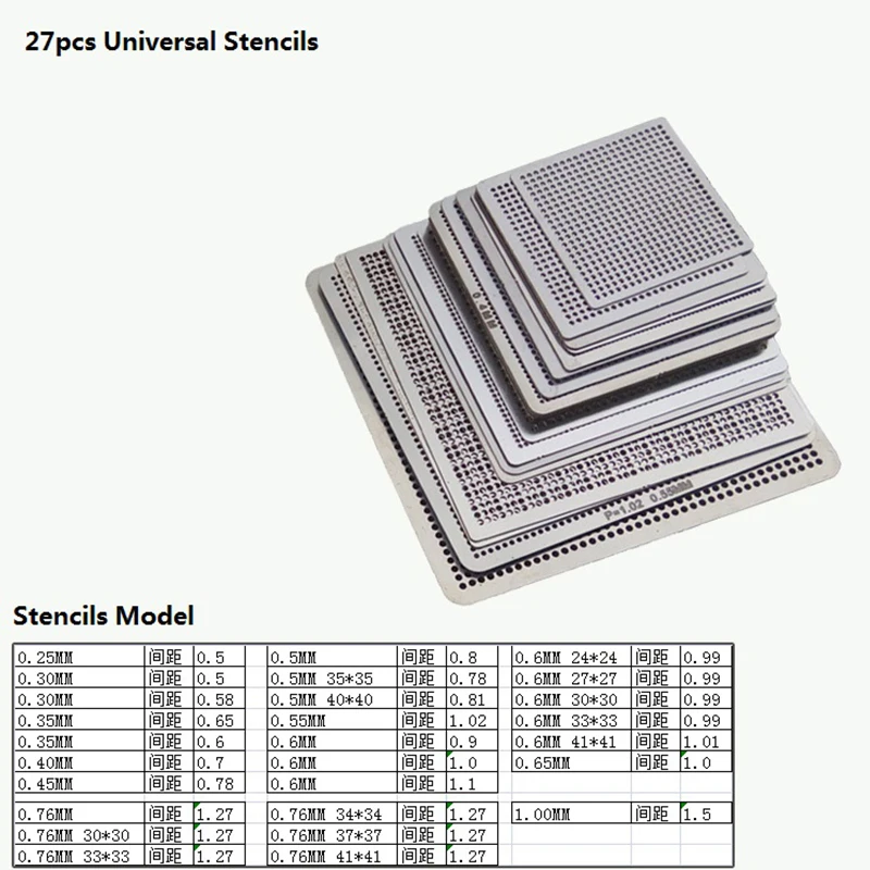 27Pcs/36pcs BGA Stencils Universal Direct Heating Stencil With BGA Reballing Kit For SMT SMD IC Chip Reball Repair Tools