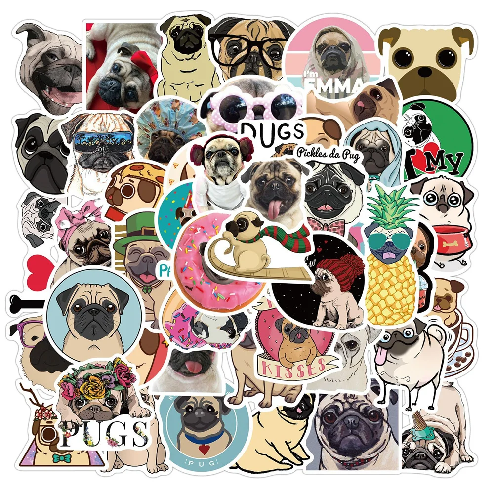 50pcs Pug Dog Stickers For Notebooks Computer Stationery Cute Kawaii Stickers Aesthetic Scrapbooking Material Craft Supplies