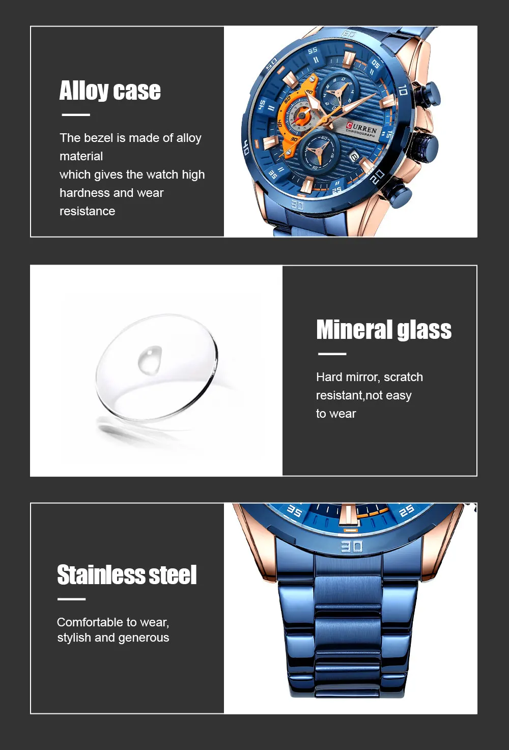 CURREN Männer Uhr Top Marke Luxus Sport Quarz Herren Uhren Voller Stahl Wasserdicht Chronograph Armbanduhr Männer Relogio Masculino – Detail 8