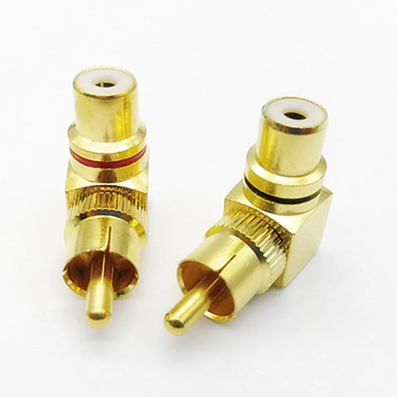 2Pcs Brass RCA Right Angle Male To Female Gold Plated Connector 90 Degree Adapters Connectors red black banana plug Jack