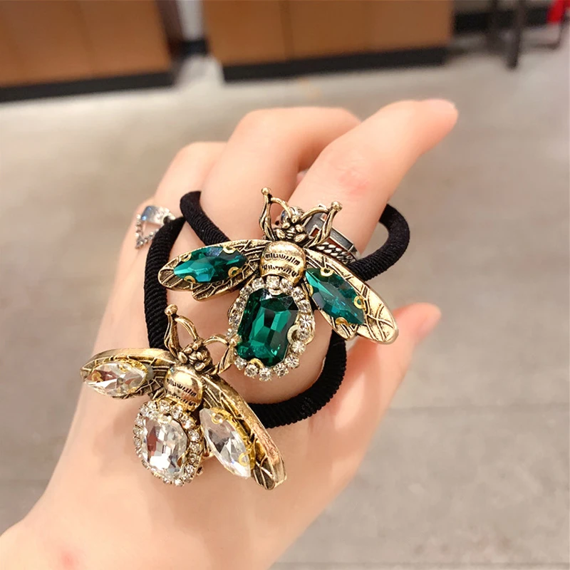 2020 Korean Trend Popular Little Bee  Hair Rope Temperament Retro Diamond Hair Ring Net Red Ins Personality Head Rope Female