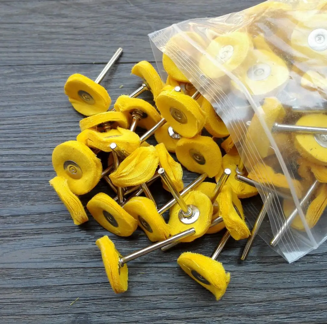 100PCS Yellow Cloth Wheel Brush 6X 22mm Rotary Round Polishing Buffing Tool For Dremel