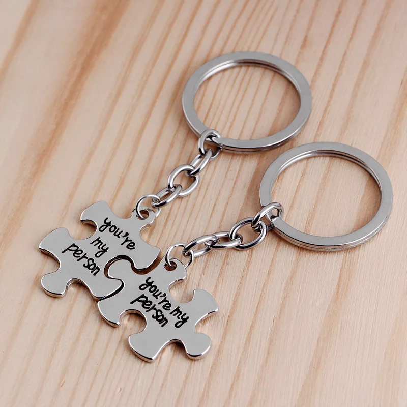 2 pcs TV Jewelry Greys Anatomy Keychain You Are My  Person Puzzle Pendant Key Rings Best Friend Key Trinket Friendship Gift