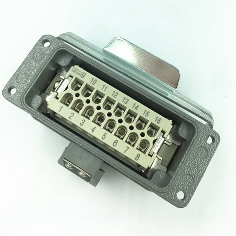 รูปสี่เหลี่ยมผืนผ้า Heavy-Duty 16-Core Hot Runner Connector ปลั๊ก HDC-HE-016หัวเข็มขัดเดี่ยว PG29