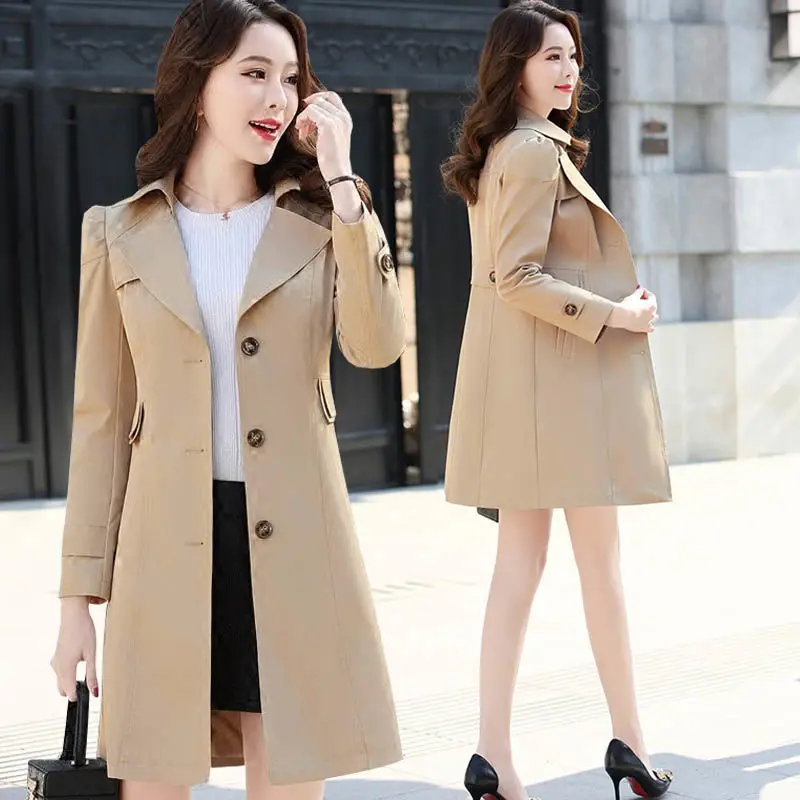 Spring Autumn Trench Coat Slim Single Breasted Trench Coat  Woman Trench Coat Long Women Windbreakers Plus Size Overcoat Femmino