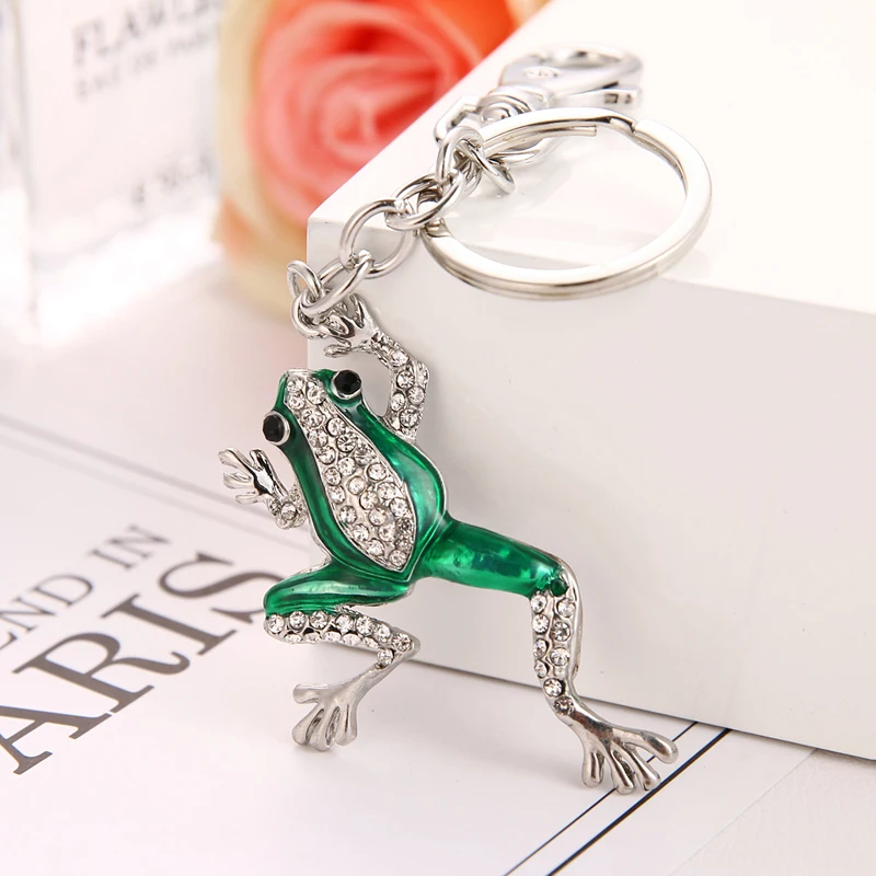 2019 Explosion style fashion painting oil rhinestone green frog bag key ring birthday party gift free shipping