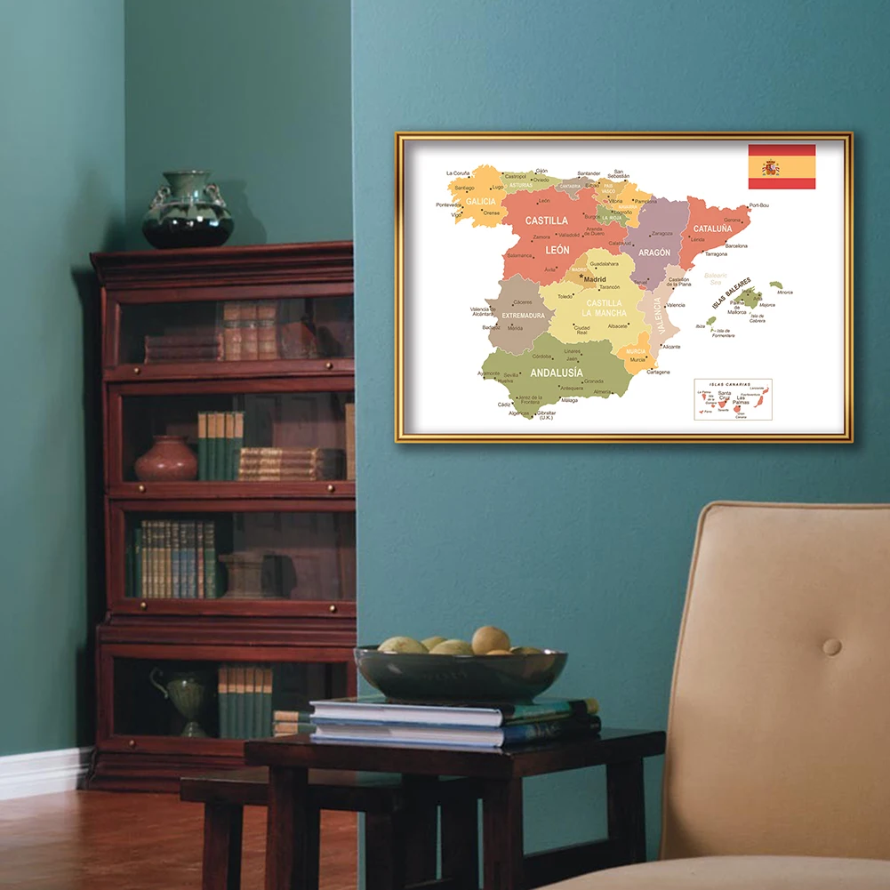 59*42cm o mapa da espanha em espanhol arte da parede cartaz eco-friendly pintura em tela sala de estar decoração para casa viagem material escolar