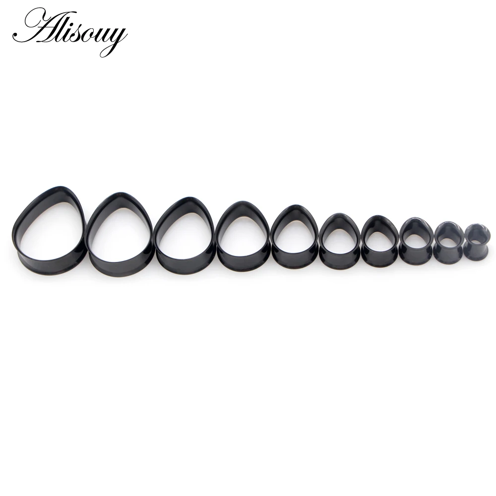 Alisouy 2pcs Water Drop Stainless Steel Ear Plug Tunnels Black Gold Color Ear Expander Plugs Tunnels Body Jewelry Ear Gauges