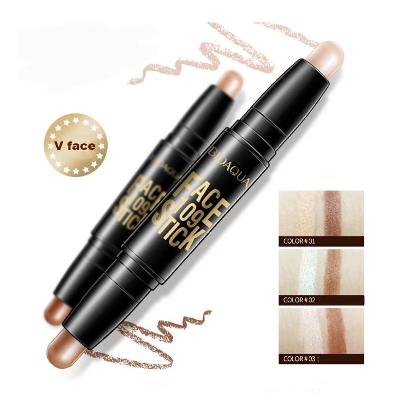 BIOAQUA Brand Double Head 3D Bronzer Highlighter Stick Face Makeup Concealer Pen Foundation Stick Cream Texture Contour Pencil