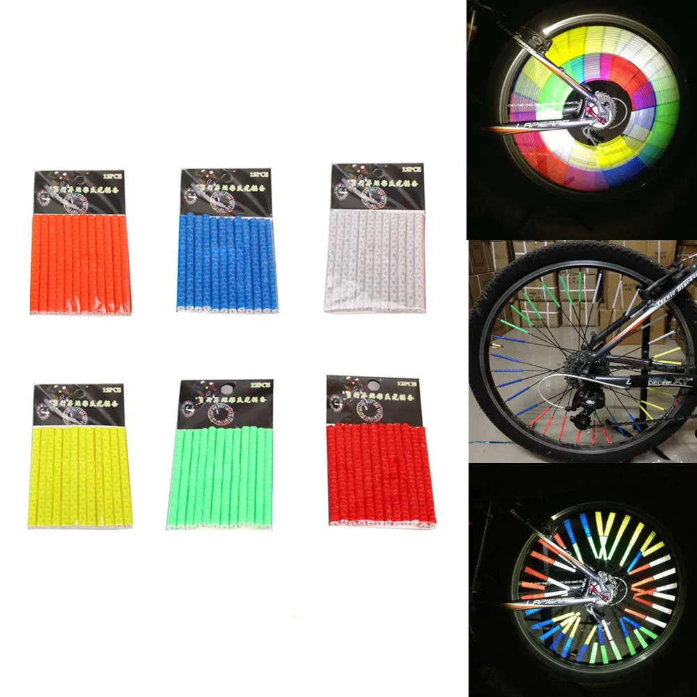 12Pcs Bicycle reflective spokes Waterproof Night Riding Wheel Rim Spoke Mount Clip Tube Warning Light For Cycling Bike Accessory