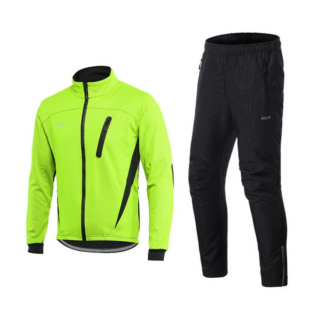 Maglia da ciclismo uomo ARSUXEO Set giacca da MTB termica invernale impermeabile antivento pantaloni da bici abiti da bici abbigliamento riflettente 16HAZ