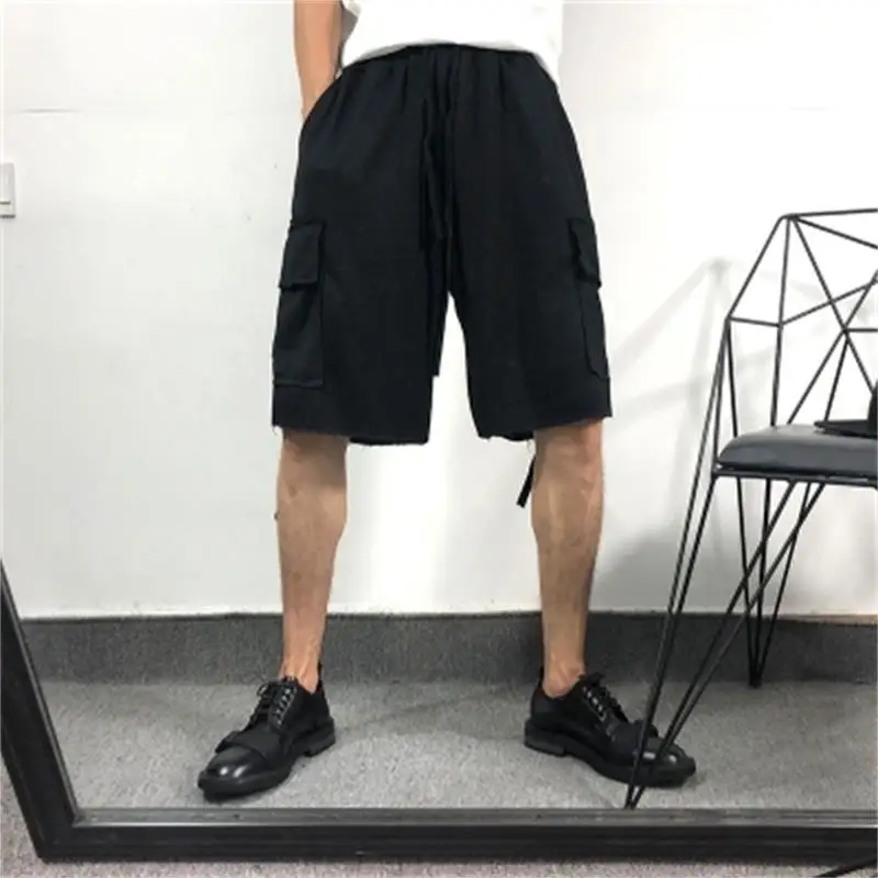 The original summer fashion men simple casual rough-edged loose sportswear shorts harajuku wind elastic casual pants