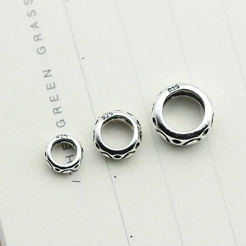 6/8/10mm 925 Sterling Silver Retro Big Hole Spacer Beads S925 Loose Beads for DIY Bracelet Making Jewelry Accessories