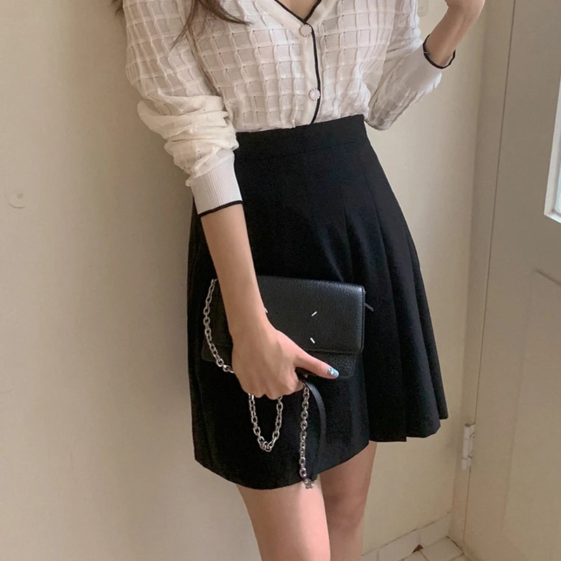 Shintimes Black Woman Skirt Pleated Skirt A-Line Mini Skirts Womens Fall Korean Style Clothing Jupe Femme Faldas Mujer Moda 2020