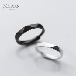 Modian 2023 Hot Sale Couples Black Single Ring Classic 925 Sterling Silver Adjustable Finger Rings For Women Wedding Jewelry